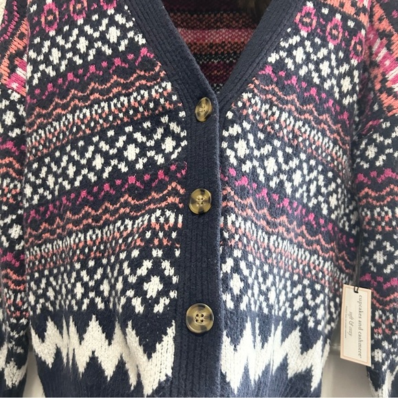 Cupcakes & Cashmere Navy Multi Fair Isle Button Sweater with Hat NEW - Picture 4 of 8
